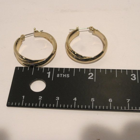 Gold Toned Earrings Crisscross Twist Latch Back Hoops For Pierced Ears - Picture 4 of 13